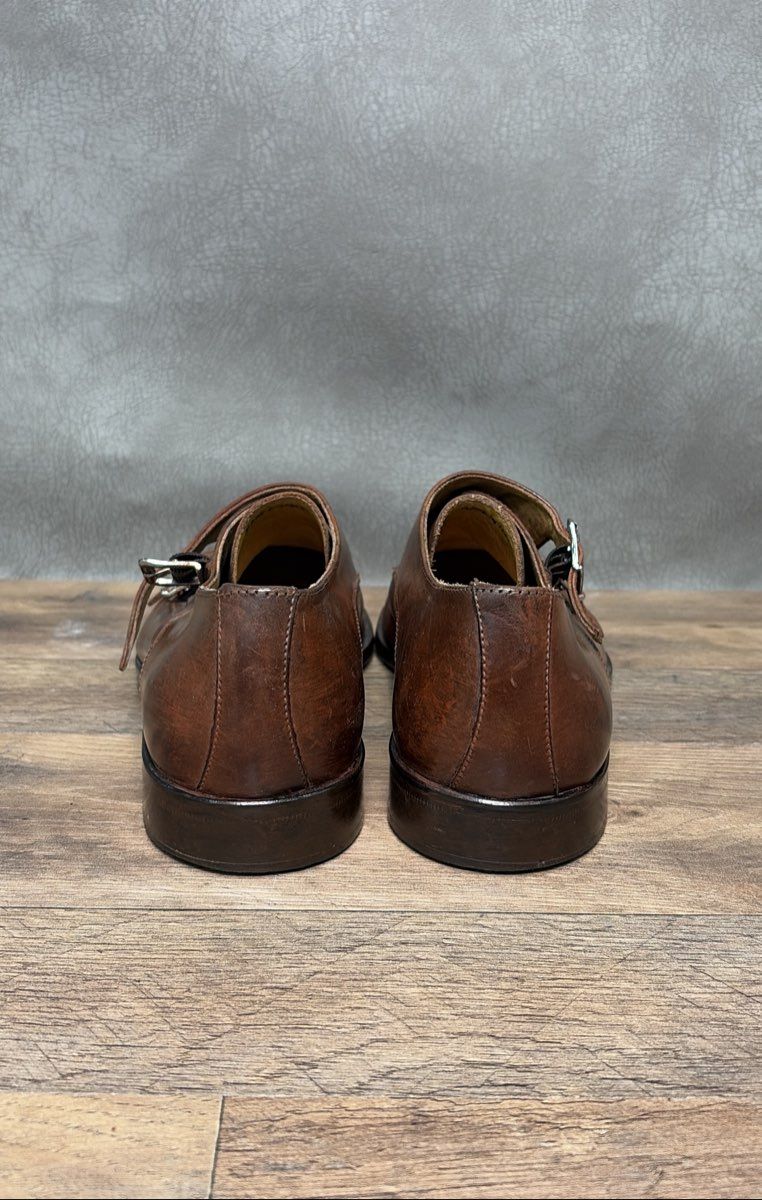 Mercanti Fiorentini Double Monk Strap Cap Toe Brown Leather Dress Shoes Size 9.5