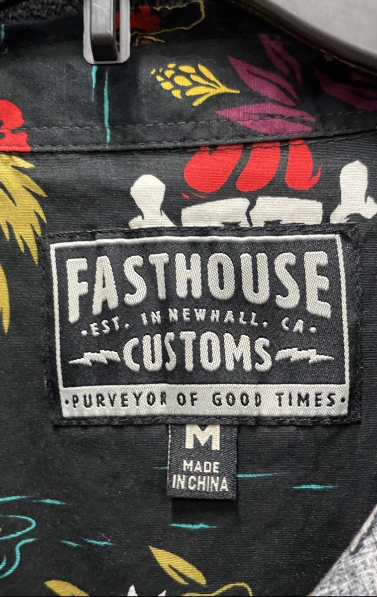 Fasthouse Customs Tropical Skull Hawaiian Button Down Shirt Black Mens Sz M