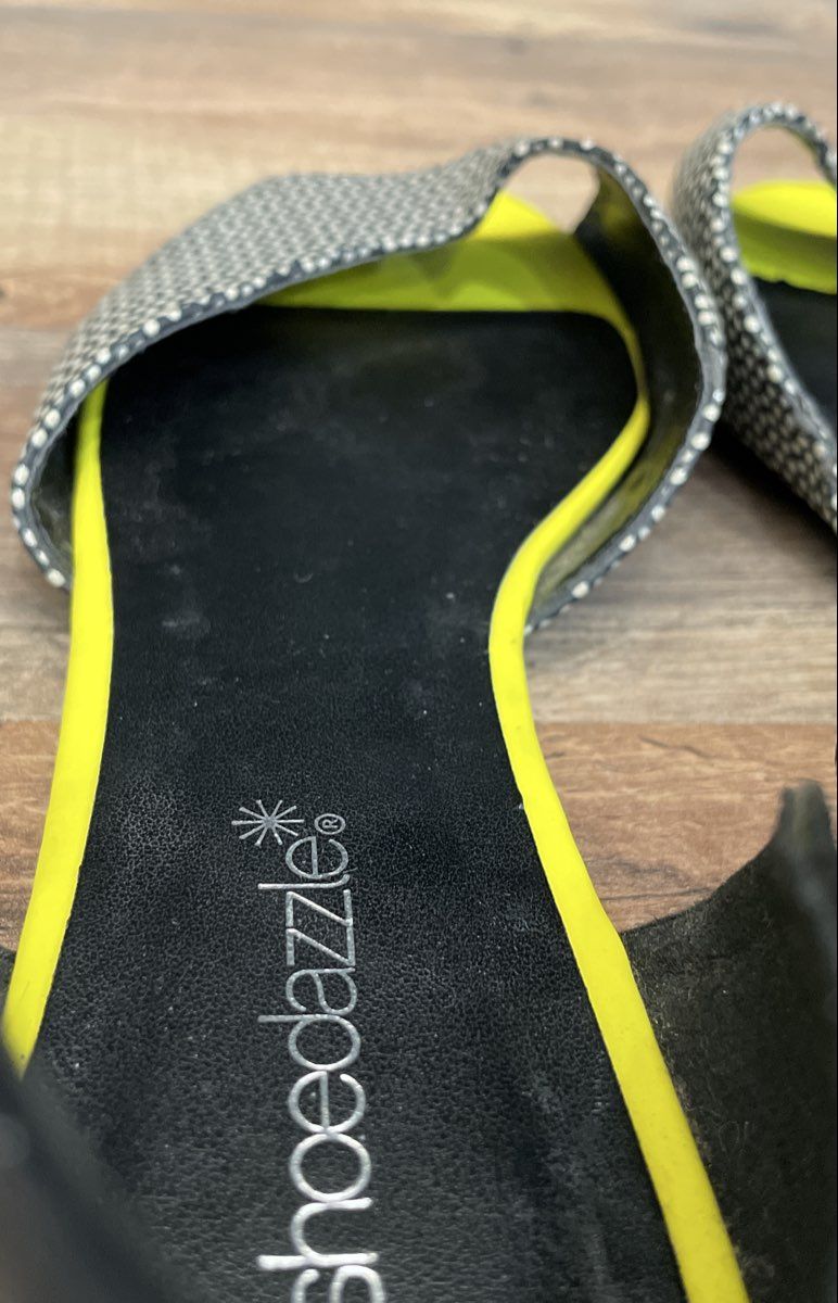 Shoedazzle Black Yellow Polka Dot D'Orsay Peep Toe Flats Size 9