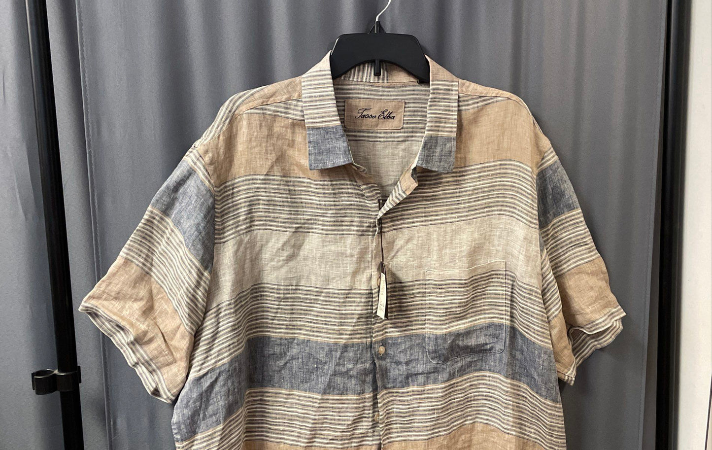 Tasso Elba Island Men's Multicolor Striped 100% Linen Short Sleeve Shirt NWT XXL