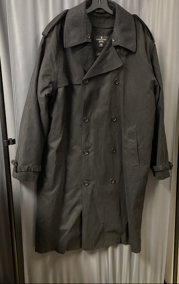 London Fog Men's Black Signature Double Breasted Insulated Trench Coat Sz 42R