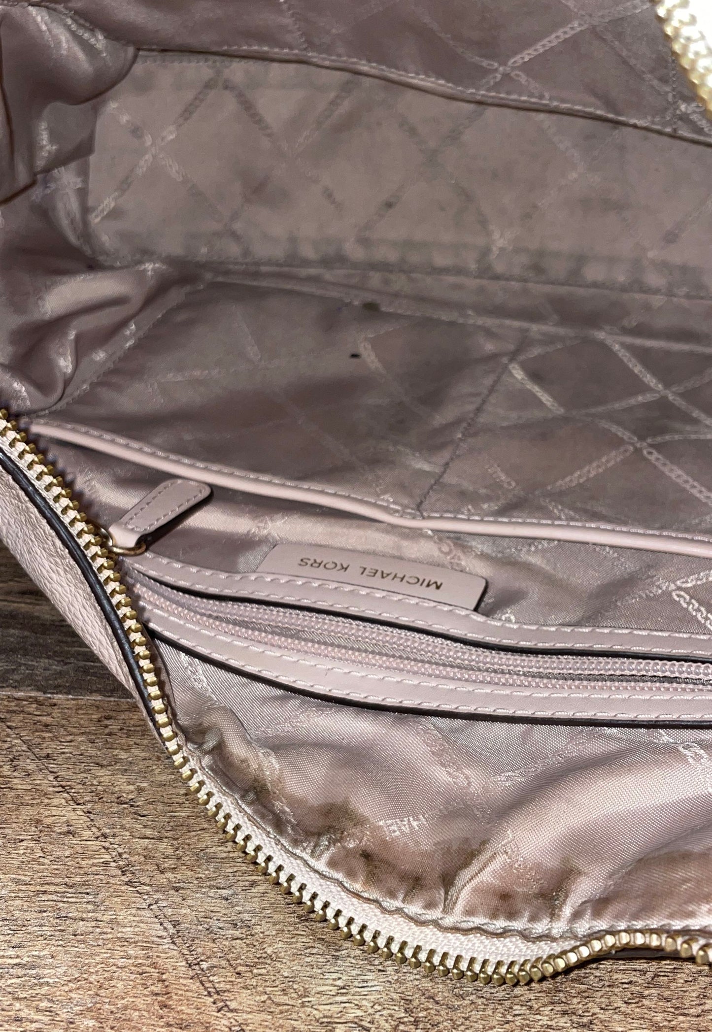 Michael Kors Nude Pebbled Leather Hobo Shoulder Bag Gold Hardware