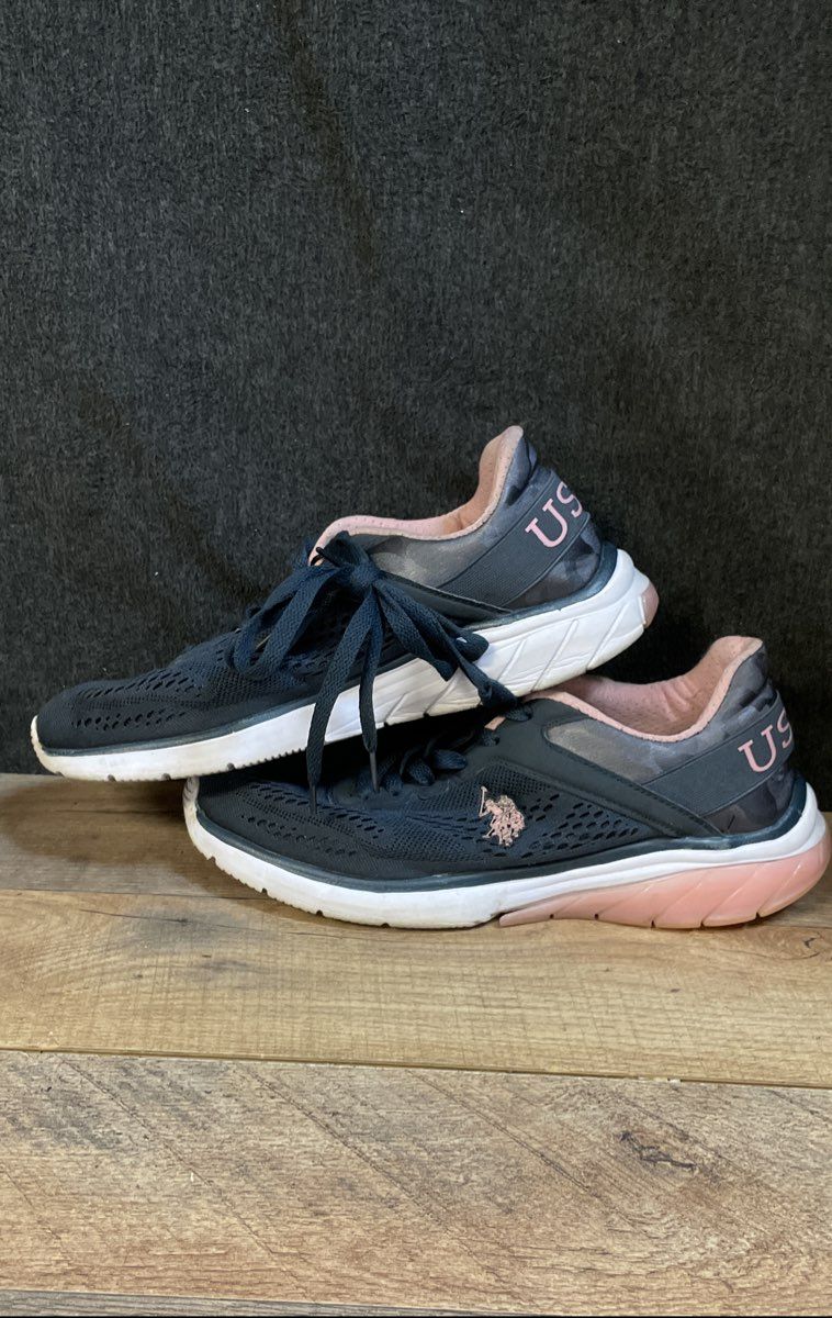 U.S. Polo Assn. Navy Blue Pink White Mesh Walking Shoes Sneakers Size 9