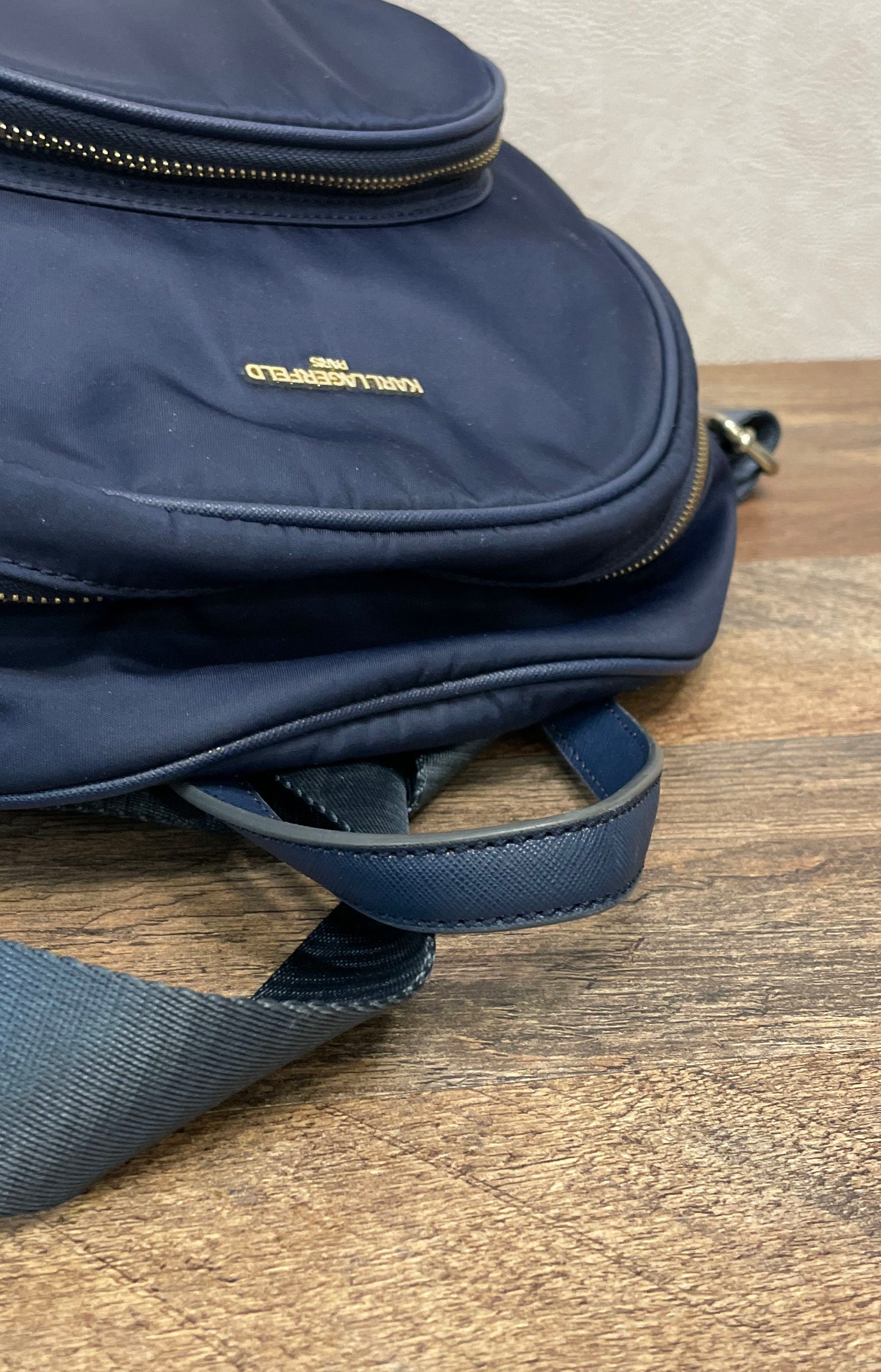 Karl Lagerfeld Navy Blue Nylon Gold Hardware Zip Backpack Bag