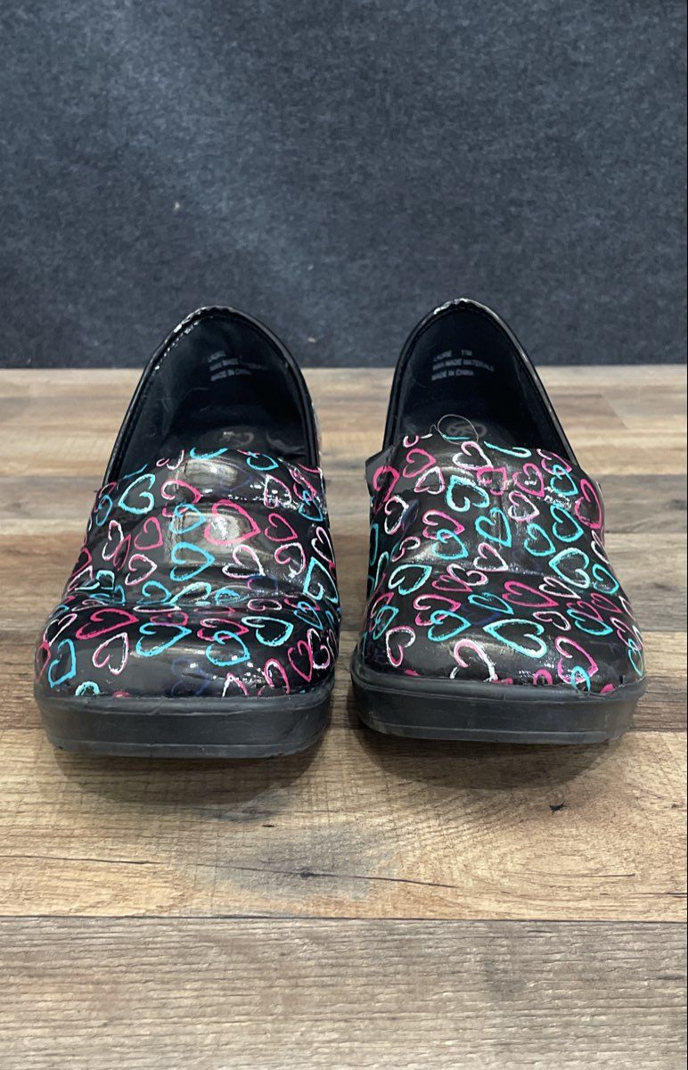 Easy Street Laurie Black Multi Heart Slip Resistant Work Clogs Womens Size 11M