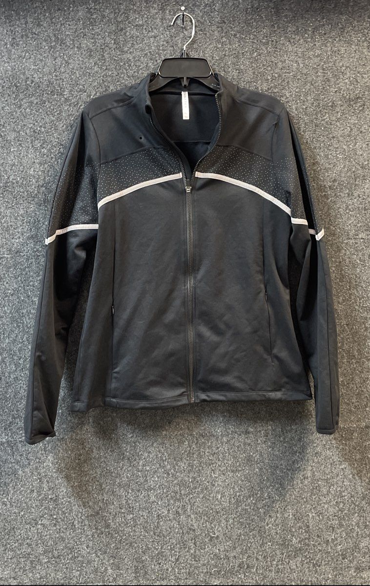 Fabletics Women's Black Full Zip Track Running Jacket Reflective Trim Sz XL