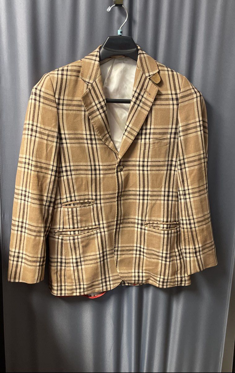 Sean John Men's Tan Plaid Wool Blend Blazer Sport Coat Jacket Sz S