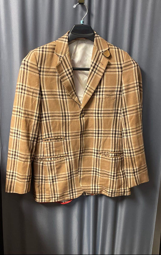 Sean John Men's Tan Plaid Wool Blend Blazer Sport Coat Jacket Sz S