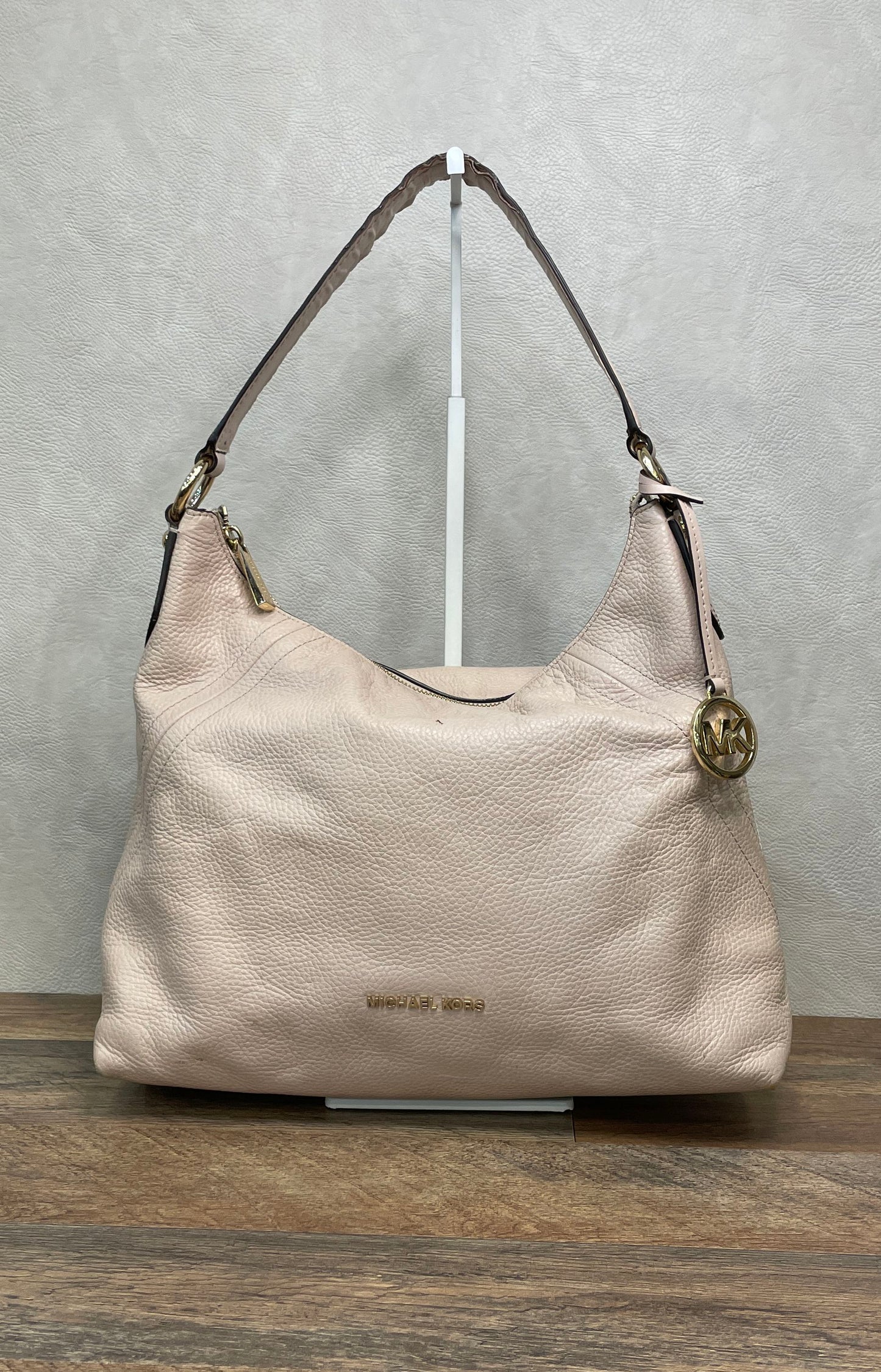 Michael Kors Nude Pebbled Leather Hobo Shoulder Bag Gold Hardware