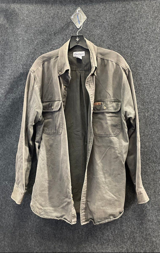 Carhartt Men's Gray Heavy Cotton Button Down Work Shirt Jacket Size M