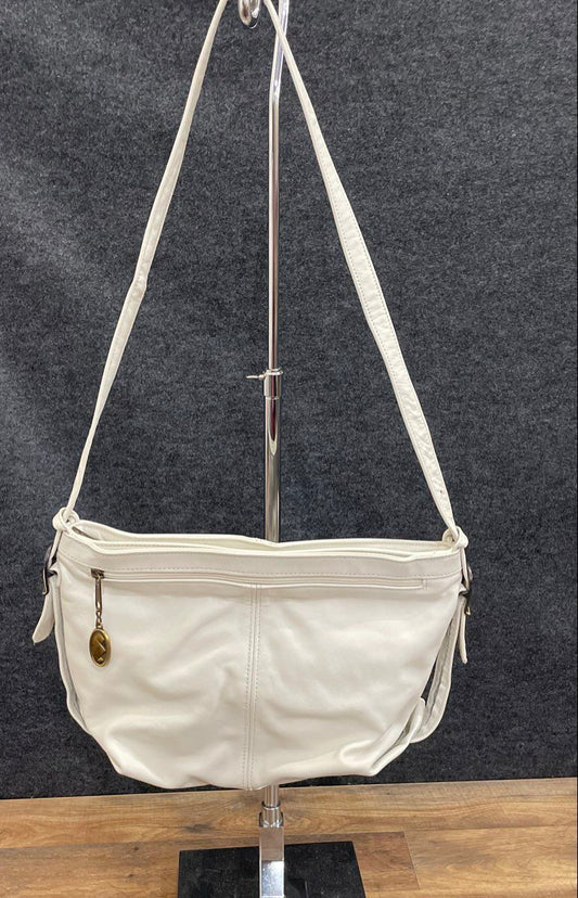 Stone Mountain White Leather Vintage Shoulder Bag Made in USA Brass Hardware
