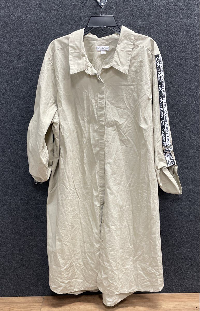 Calvin Klein Women's Khaki Logo Tape Long Sleeve Tunic Shirt Dress Sz 2X