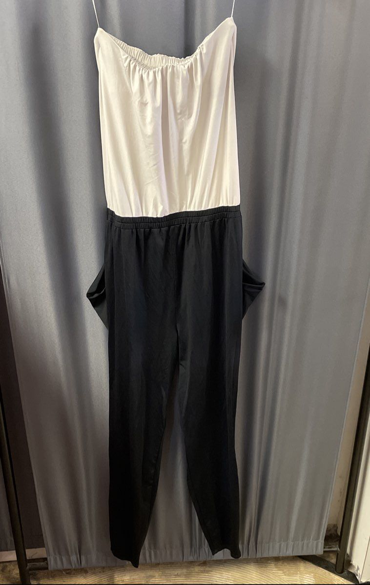 Armani Exchange Women's White Black Colorblock Strapless Tube Top Jumpsuit Sz XS