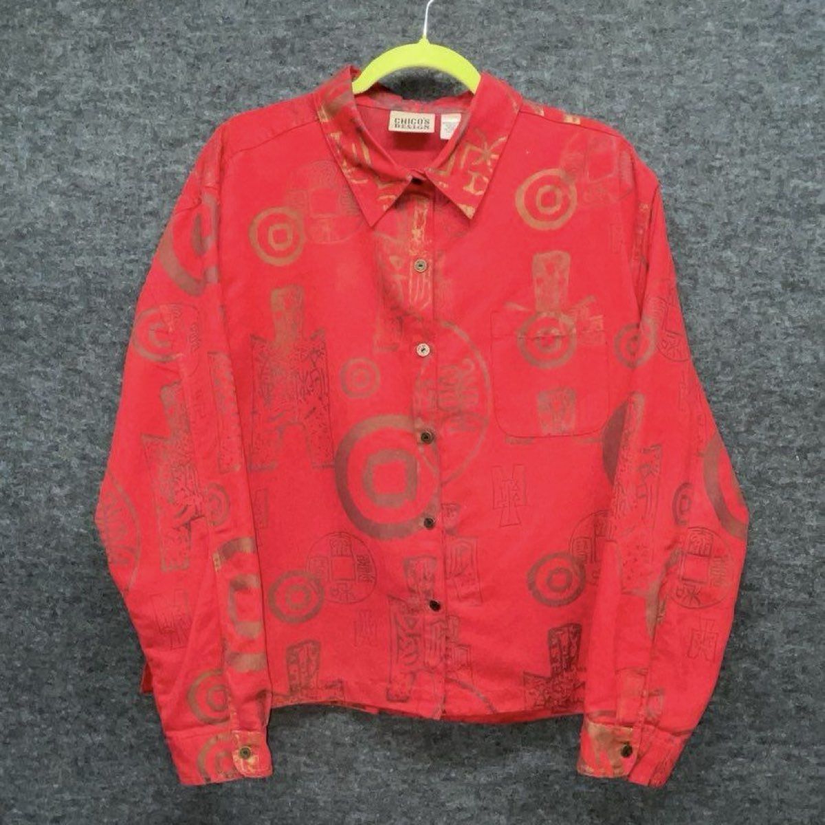 Vintage 90s Chico's Design Women's Red Coin Faux Suede Shirt Jacket Sz 3