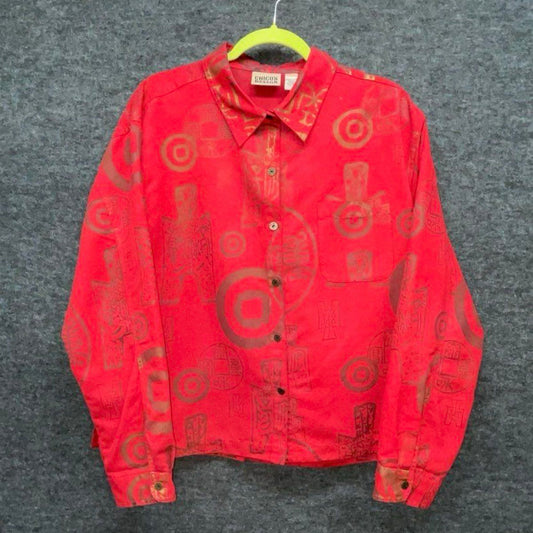 Vintage 90s Chico's Design Women's Red Coin Faux Suede Shirt Jacket Sz 3