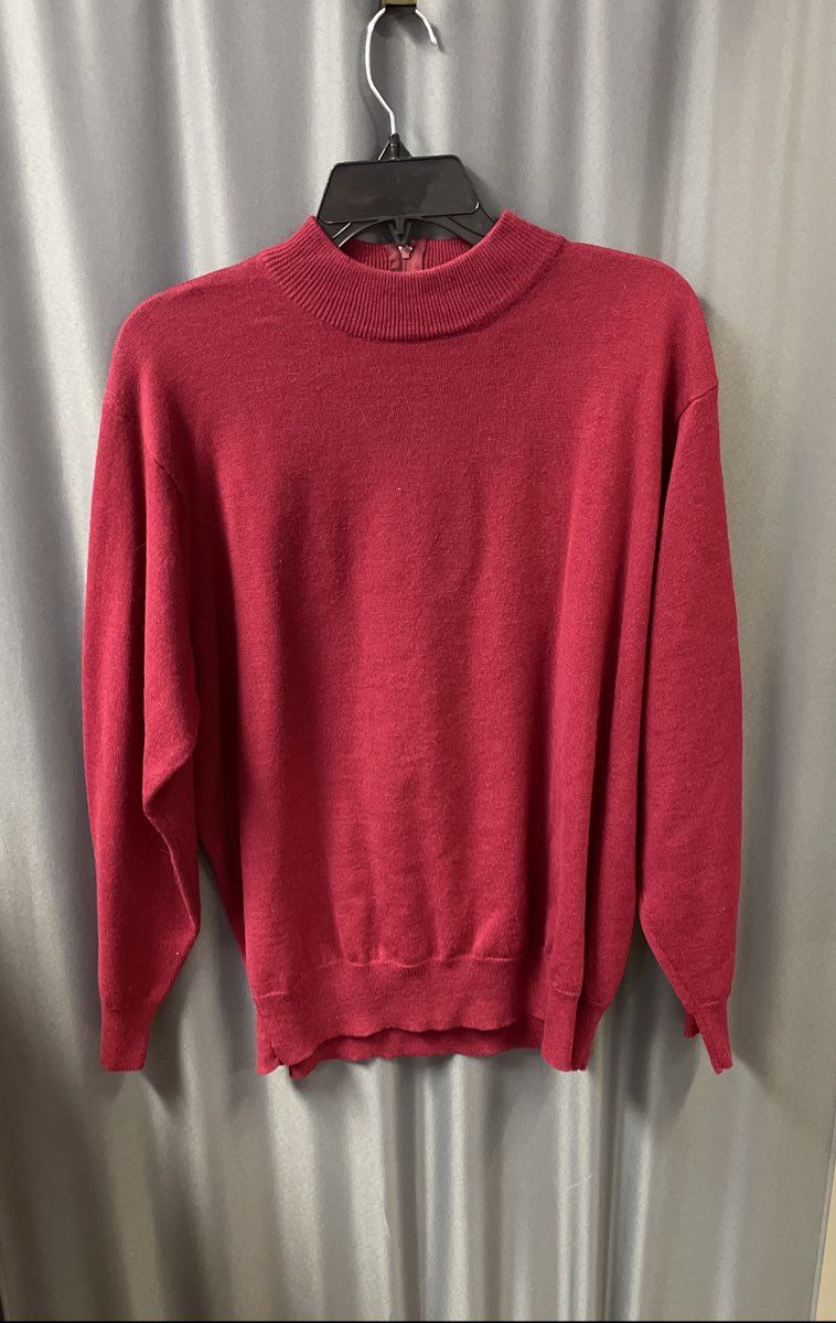 Vintage 90s Bleyle Women's Burgundy Merino Wool Mock Neck Back Zip Sweater XL