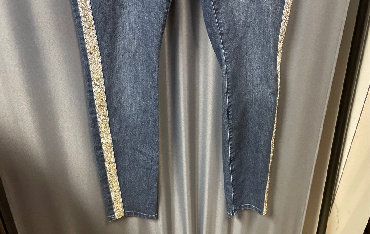 INC Women's Blue Skinny Leg Embellished Side Stripe Mid Rise Jeans Sz 8 NWT