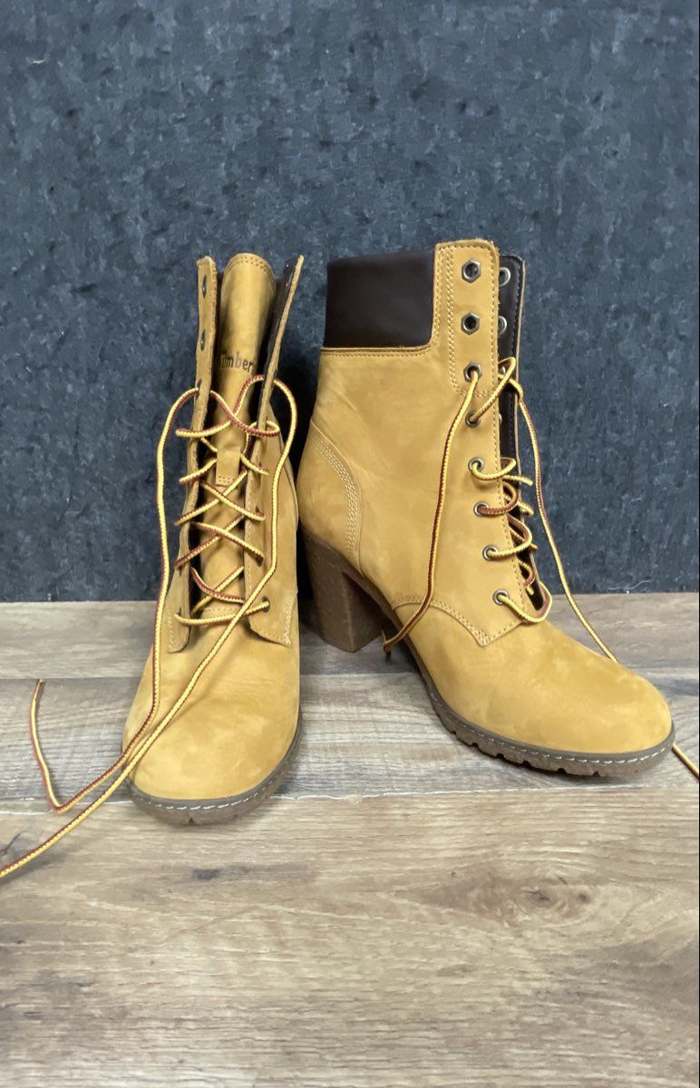 Timberland Glancy 6 Inch Heeled Boot Wheat Nubuck Women's Size 8.5