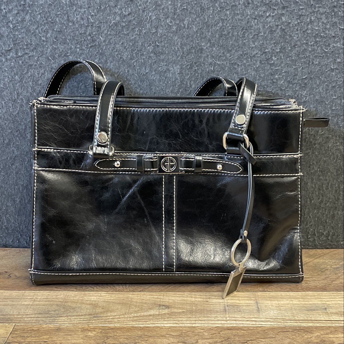 Giani Bernini Black Leather Shoulder Bag Satchel Silver Hardware