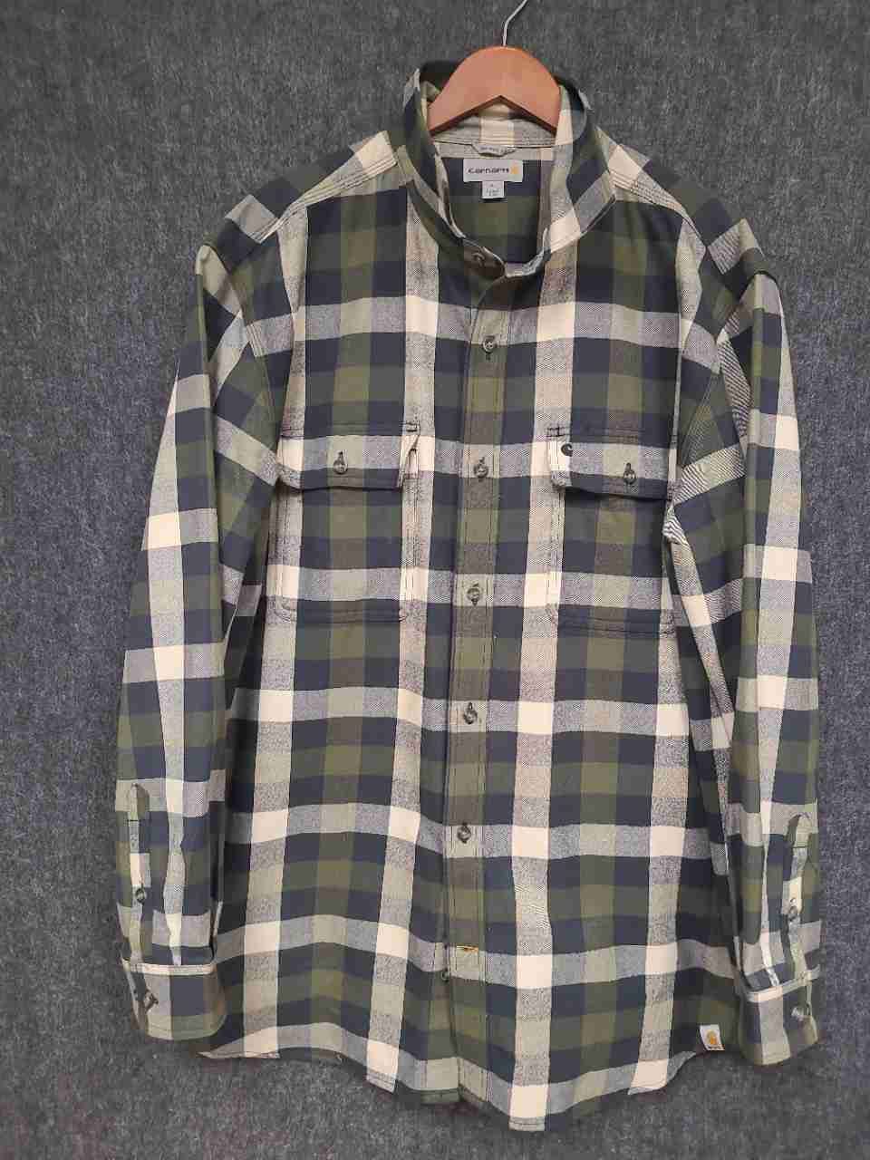 Carhartt Men's Hubbard Plaid Long Sleeve Shirt Green Cream Original Fit XL