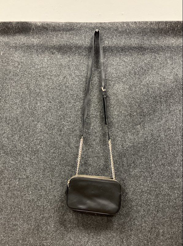 DKNY Black Embossed Logo Double Zip Crossbody Bag Gold Chain Strap Handbag