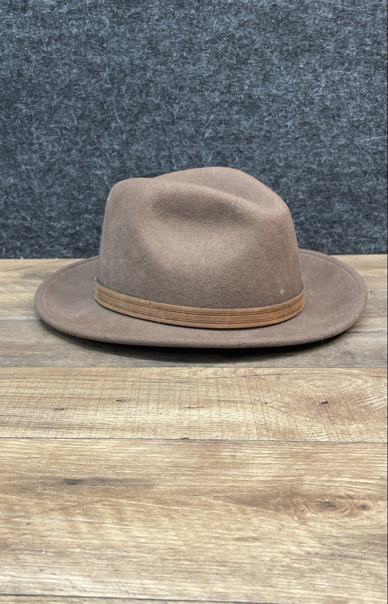 Bailey Brown Felt Fedora Safari Hat Wood Band USA Made Sz Small