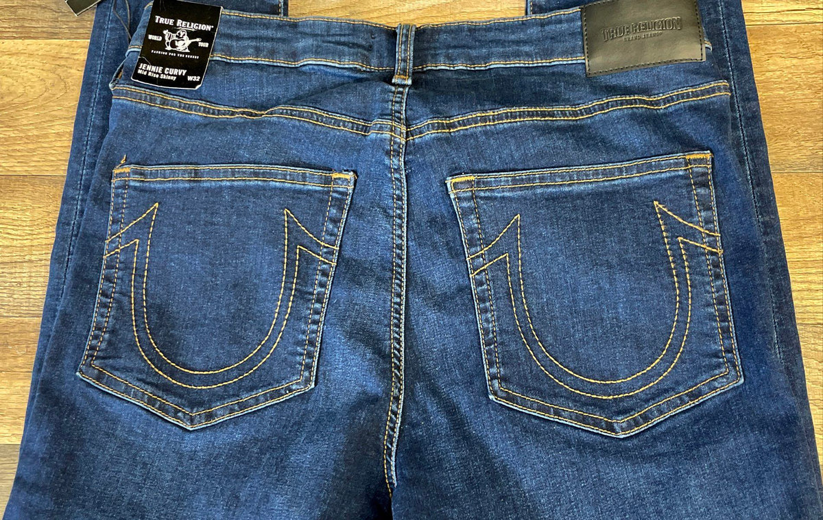 True Religion Women's Jennie Curvy Mid Rise Skinny Dark Wash Jeans NWT 32