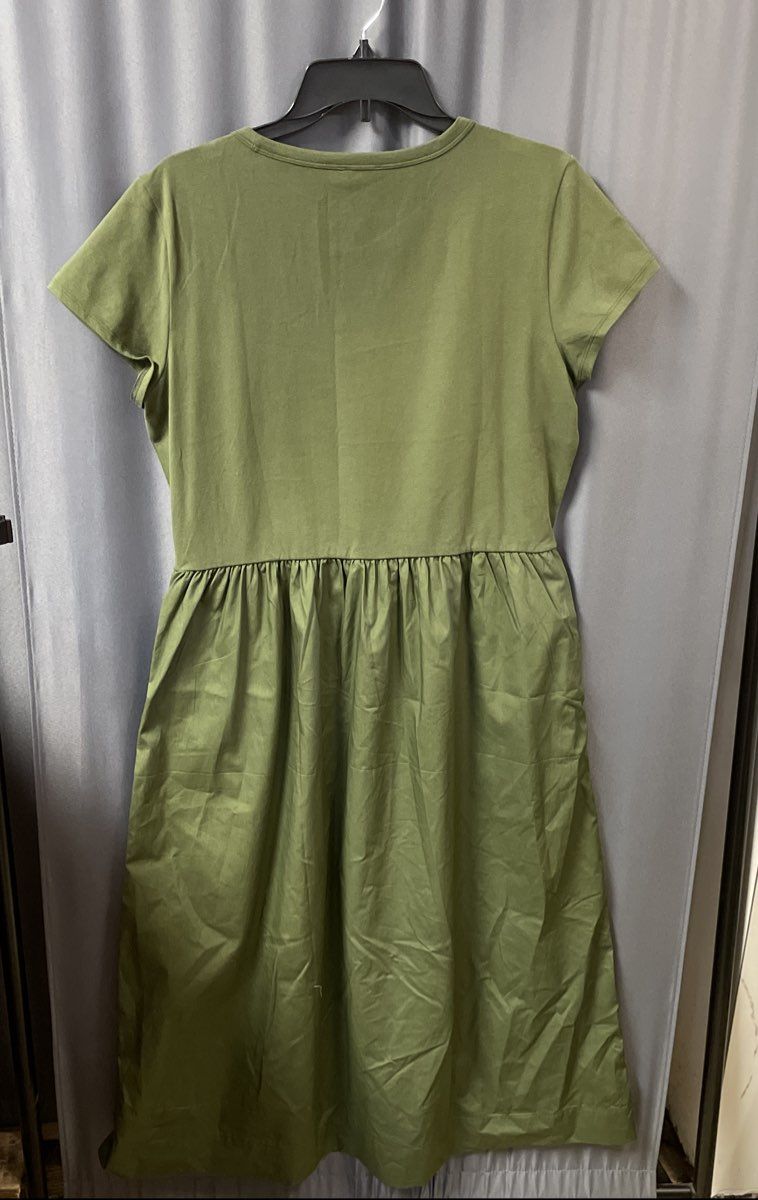 J. Crew Women's Green Short Sleeve Mixed Media Midi Dress Pockets Sz Large NWT