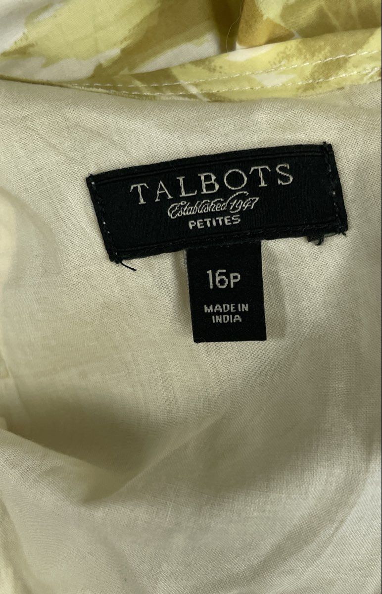 Talbots Women's Yellow Rose Floral Print Sleeveless Fit Flare Dress Sz 16P