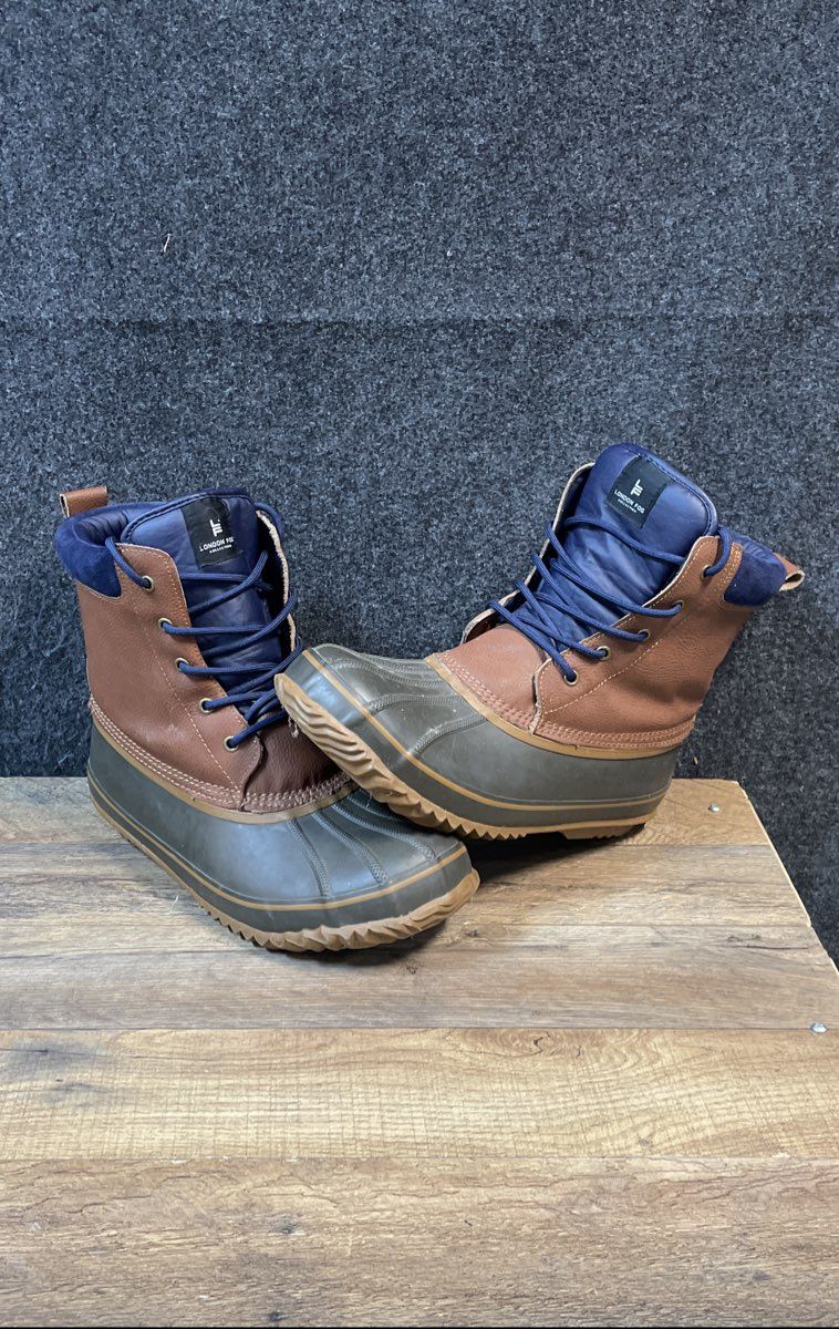 London Fog Ashford 2 Brown Grey Leather Duck Boots 3M Thinsulate Size 12M
