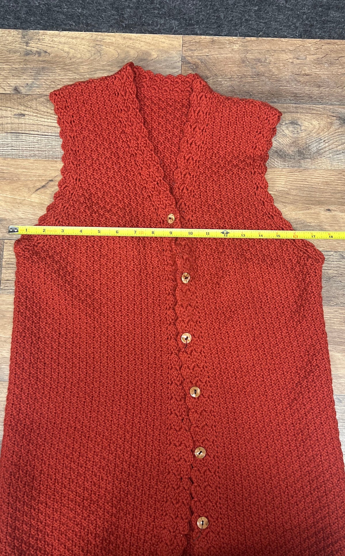 Women's Red Knitted Button Front Textured Vest Waistcoat M