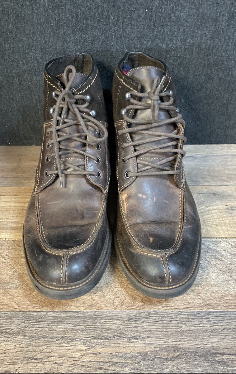 Johnston & Murphy Dark Brown Leather Moc Toe Lace Up Ankle Boots Size 10.5