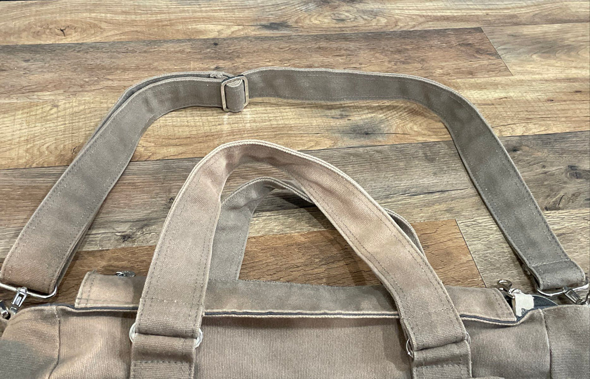 Luckycann Grey Canvas Multi-Pocket Tote Shoulder Bag Crossbody Large