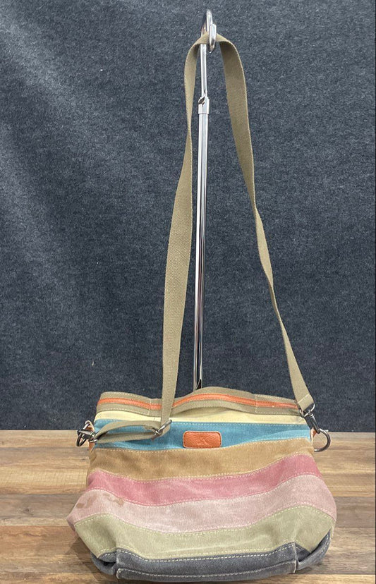 K2 Multi-Color Striped Canvas Shoulder Bag Crossbody Earth Tones Boho