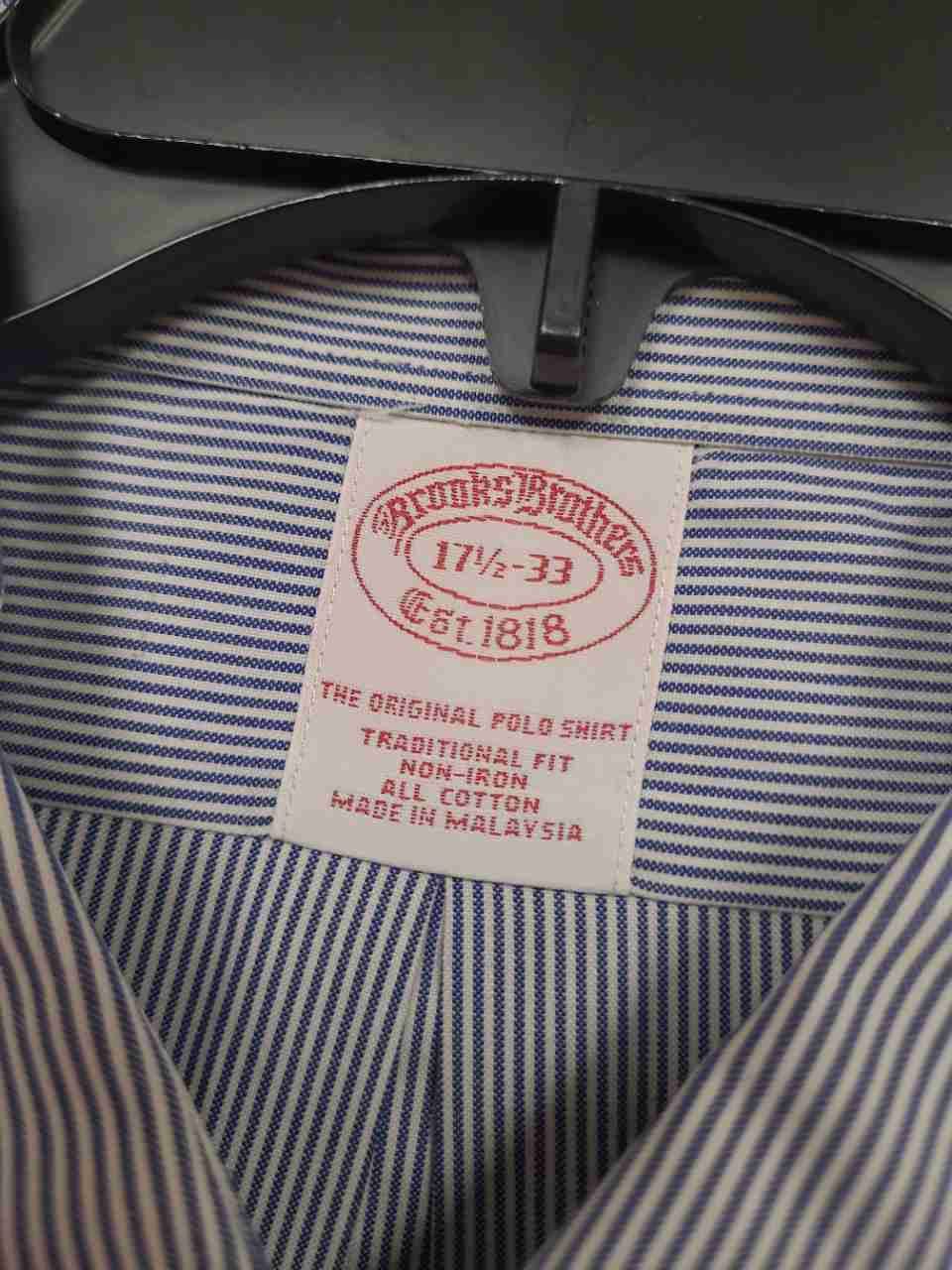 Brooks Brothers Men's Blue White Stripe Non-Iron Traditional Fit Shirt 17.5 33