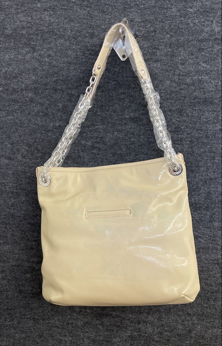NWT Grace Adele Cream Quilted Patent Faux Leather Shoulder Bag Purse