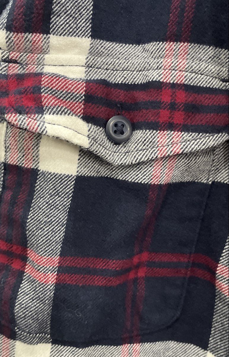 American Eagle Men's Navy Red White Plaid Cotton Button Up Flannel Shirt Sz XS