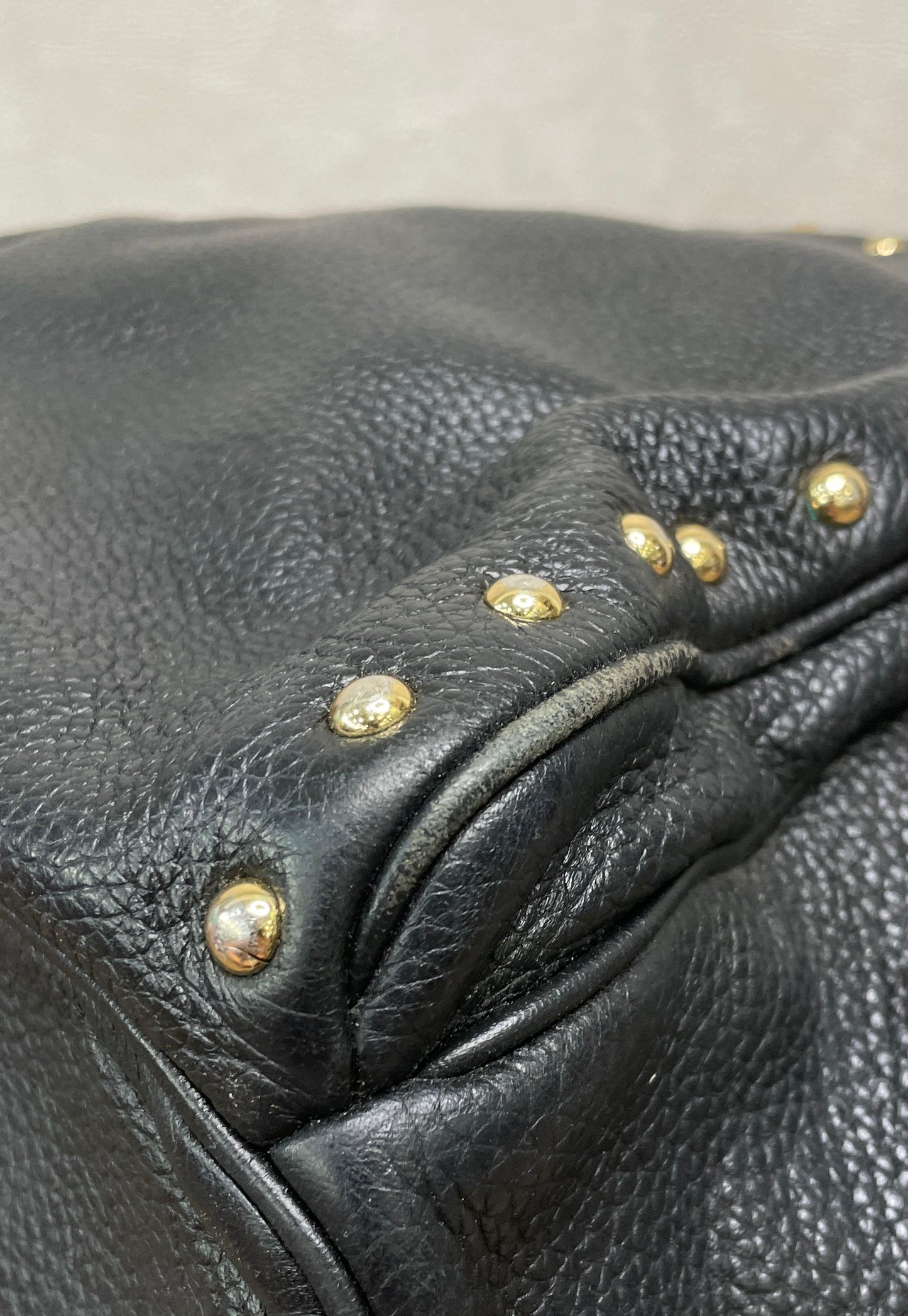 Michael Kors Black Pebbled Leather Studded Backpack Gold Hardware