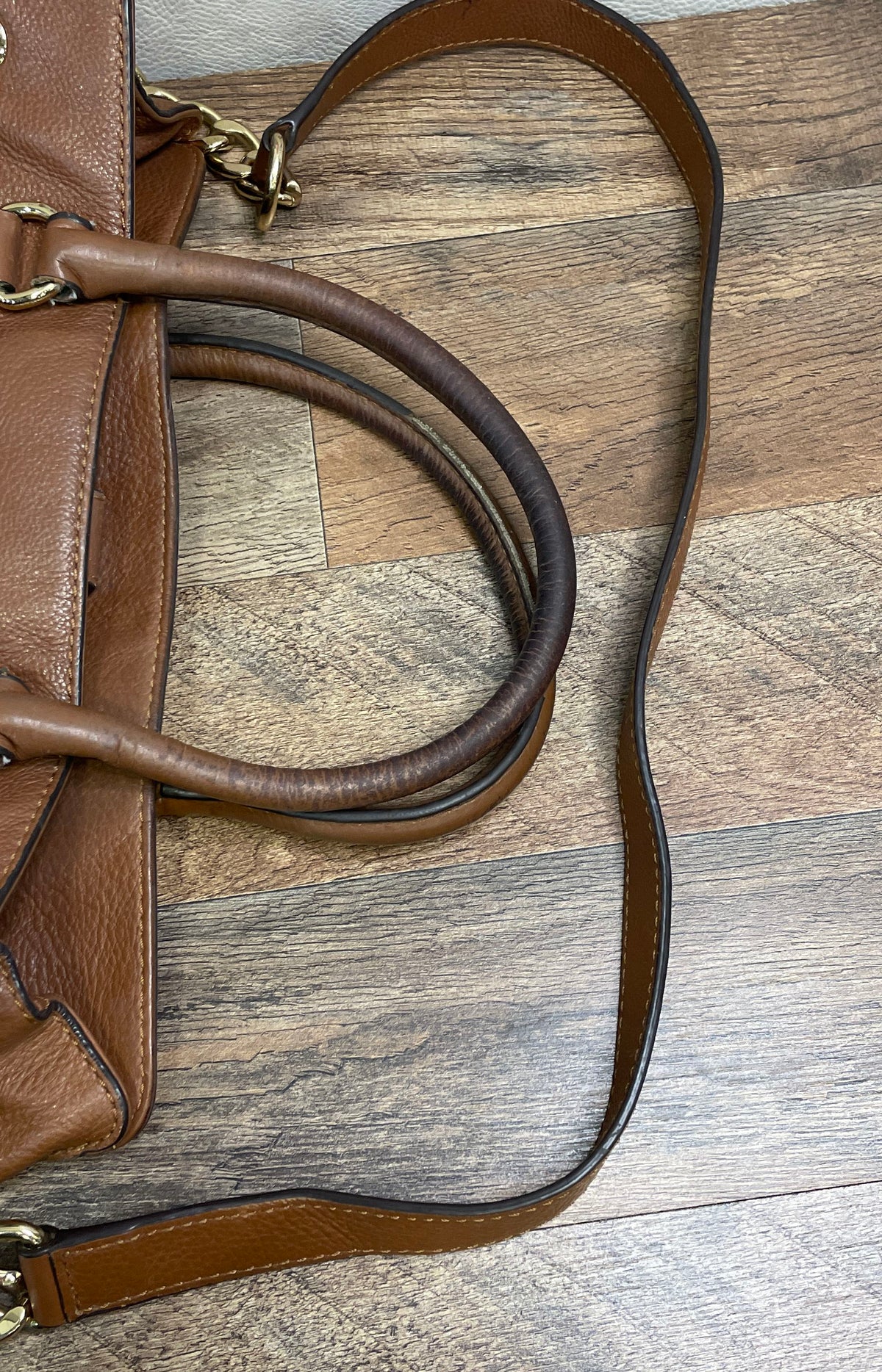 Michael Kors Brown Pebbled Leather Satchel Bag Gold Hardware Est 1981