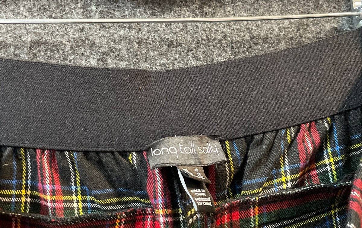 Long Tall Sally Women's Black Multicolor Plaid Tartan Tapered Pants Sz 16