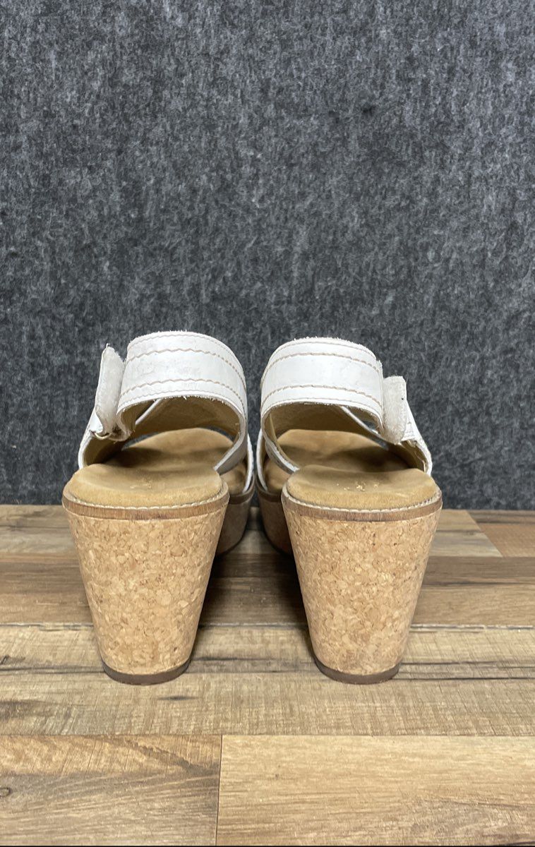 Clarks Aisley Tulip White Leather Cork Wedge Platform Sandals Women's Size 11