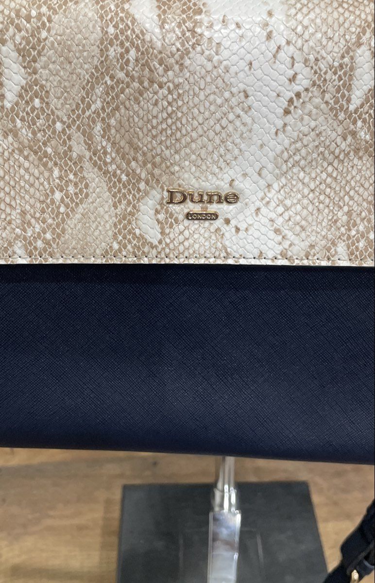 Dune London Navy & Taupe Snake Skin Print Crossbody Satchel Bag Gold Hardware