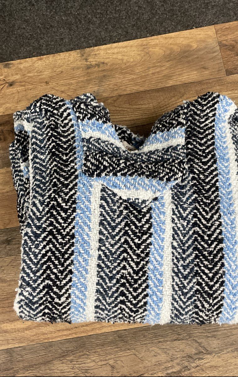 Earth Ragz Men's Baja Hoodie Sweater Blue White Striped Chevron Pullover Sz L