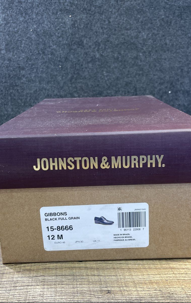 Johnston & Murphy Gibbons Black Full Grain Cap Toe Derby Shoes Size 12 M