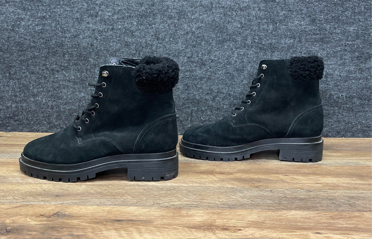 Lauren Ralph Lauren Carlee Black Suede Shearling Combat Boots Women's Size 8