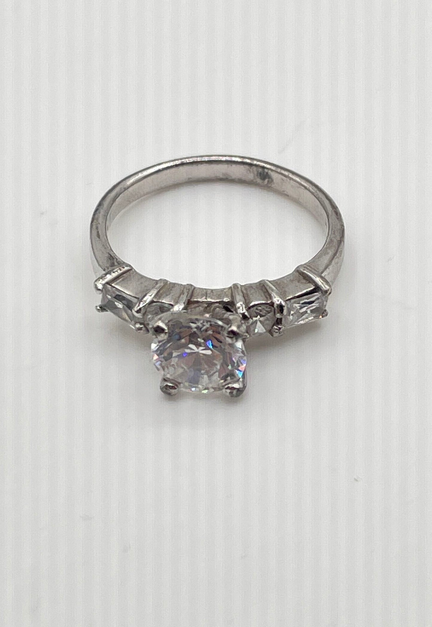 925 Sterling Silver Round & Baguette Cut CZ Ring 3.3g