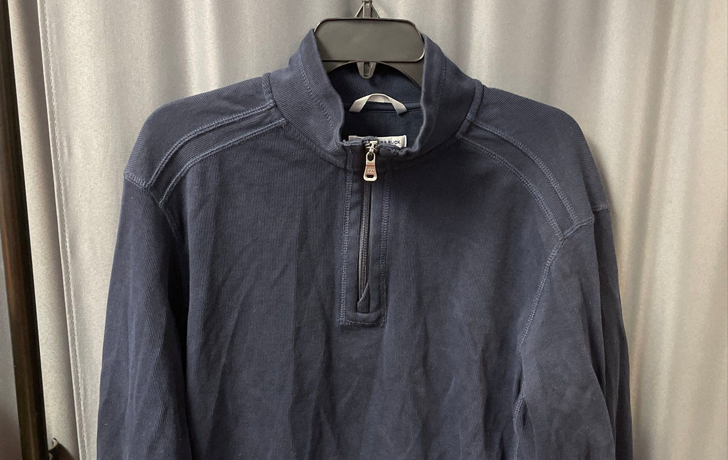 Cutter & Buck Men's Blue Ribbed Cotton 1/4 Zip Pullover Mock Neck Size LT