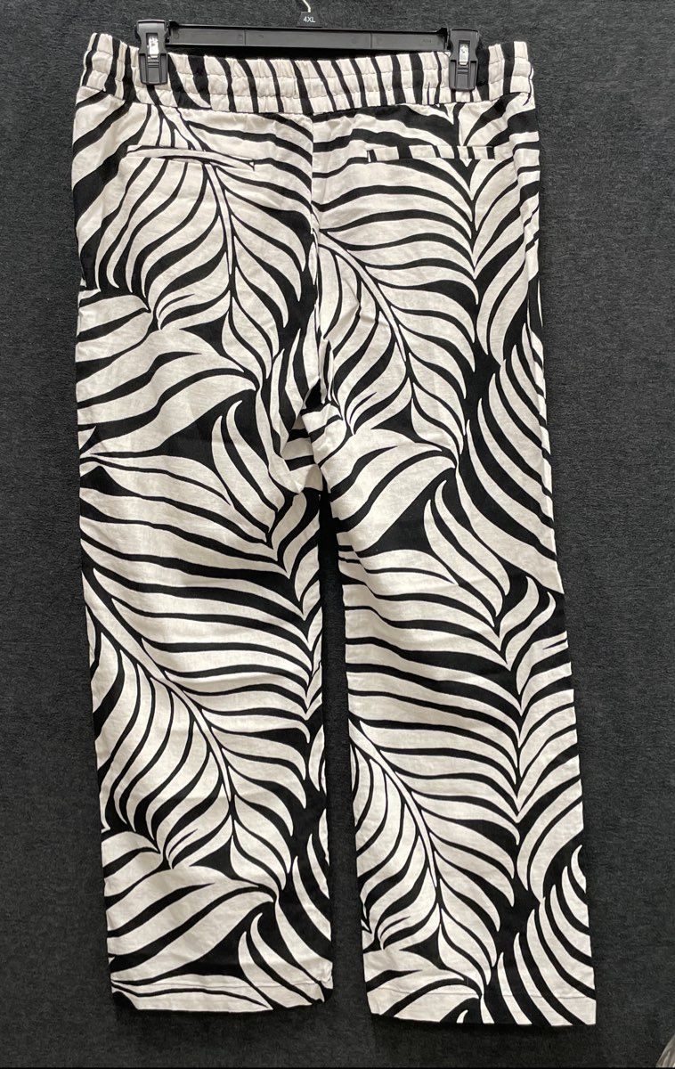 Ann Taylor Factory Women's Black White Zebra Print Linen Blend Pants Size L