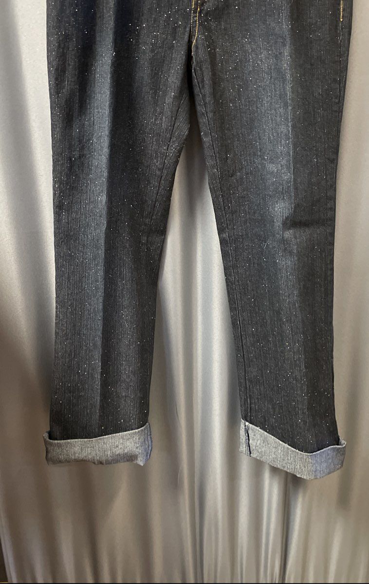 Drama Gold Women's Blue Sparkle Glitter Dark Wash Cuffed Jeans Size 12