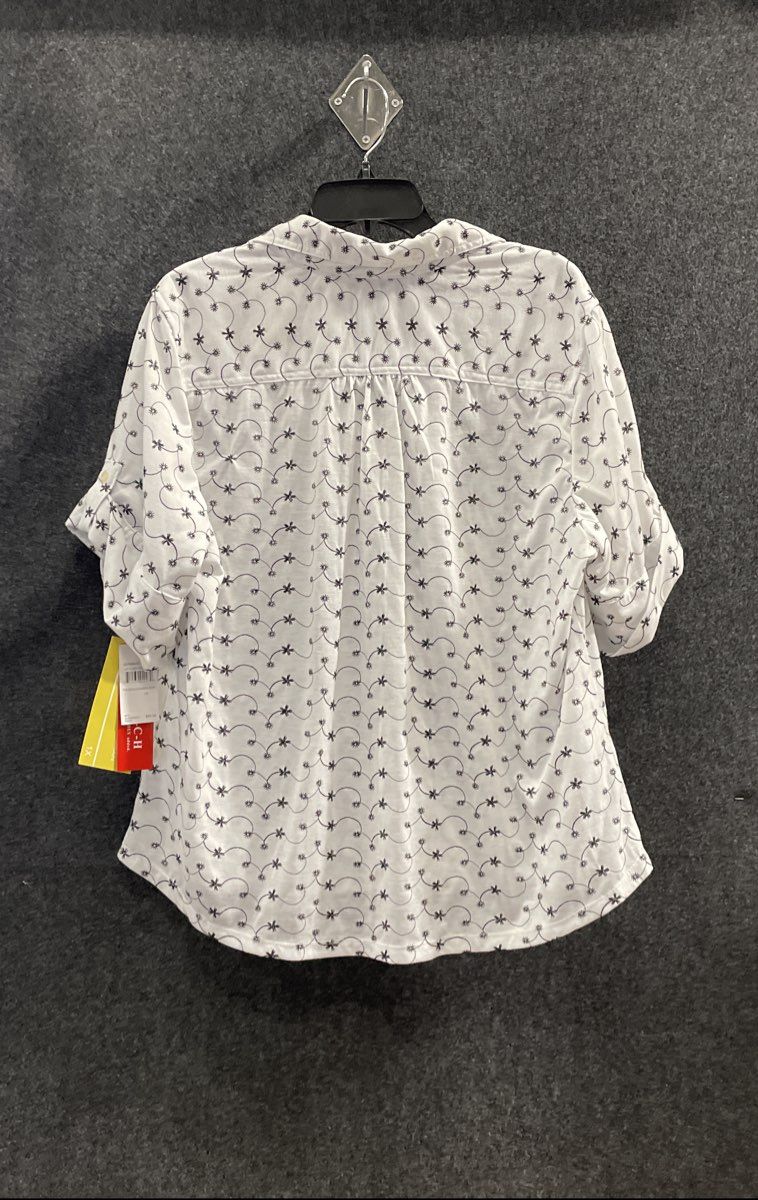 Cathy Daniels Women's White Black Floral Embroidered Polo Collar Shirt Sz 1X NWT